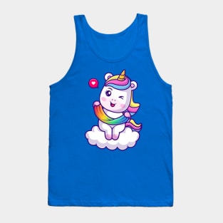 Cute Unicorn Playing Slime Rainbow On Cloud Cartoon Tank Top